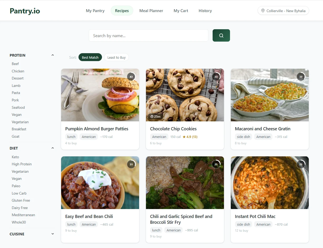 Pantry.io — Meal Planning to Cart screenshot
